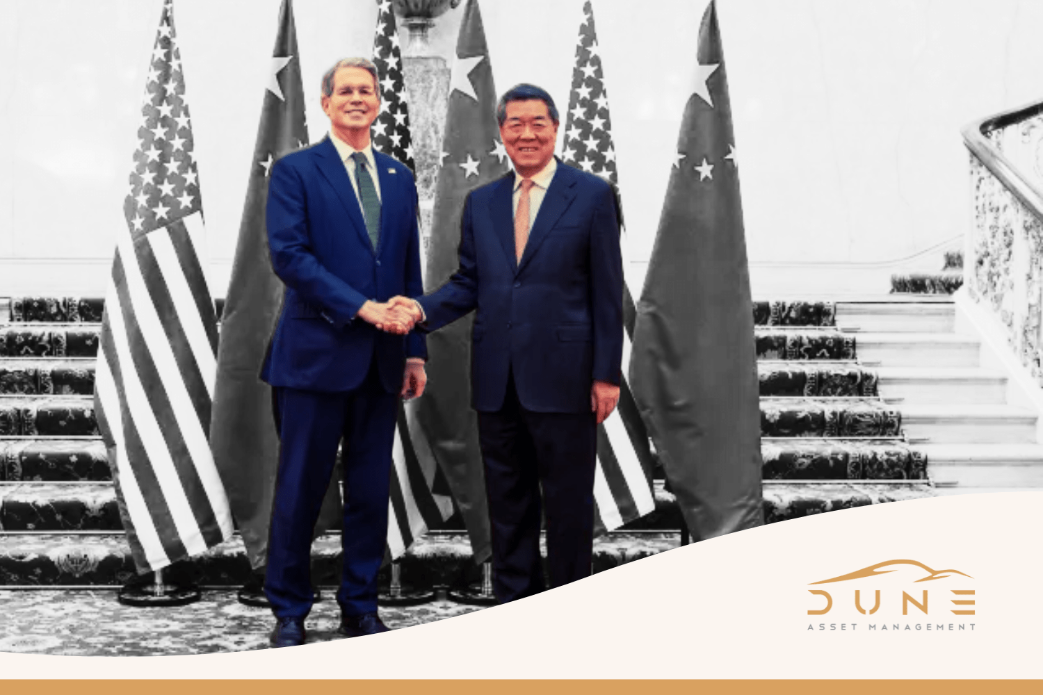 US Secretary of Treasury Scott Bessent and Chinese Vice Premier He Lifeng shake hands at Lancaster House in London on June 9, 2025 [US Treasury Department/AFP]