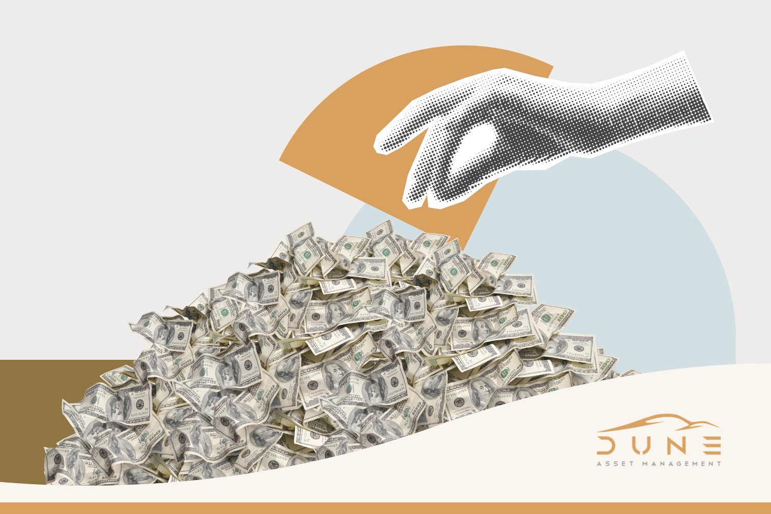 Image of a pile of USD and a hand reaching out to pinch a dollar from the pile